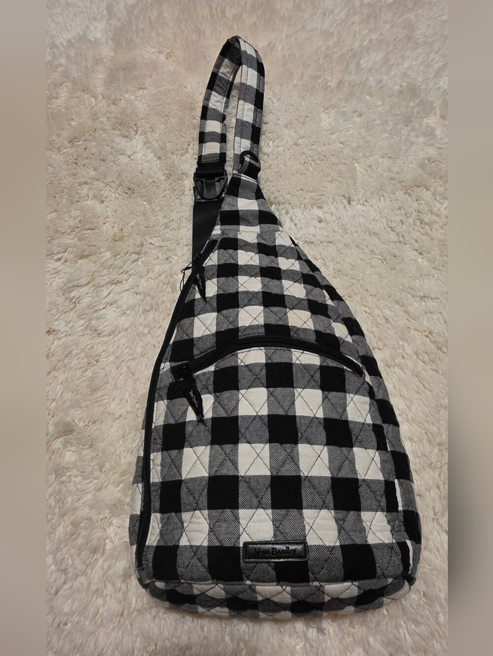 VERA BRADLEY Black and White Gingham Sling Bag Medium